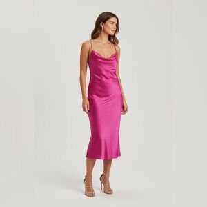 NEW The‎ Drop Hot Pink Medium Satin Cowl Neck Midi Dress Party Sleeveless